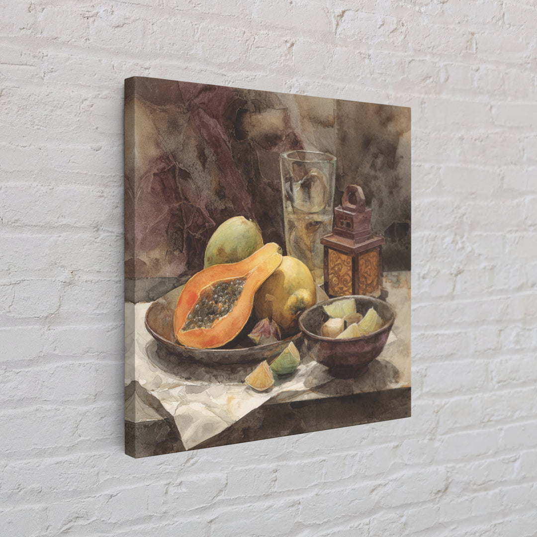 Pineapple and Palm Still Life Canvas Print, Tropical Art, Botanical Art, Living Room Decor, Oil Painting, Tropic, TRO-1x1-54