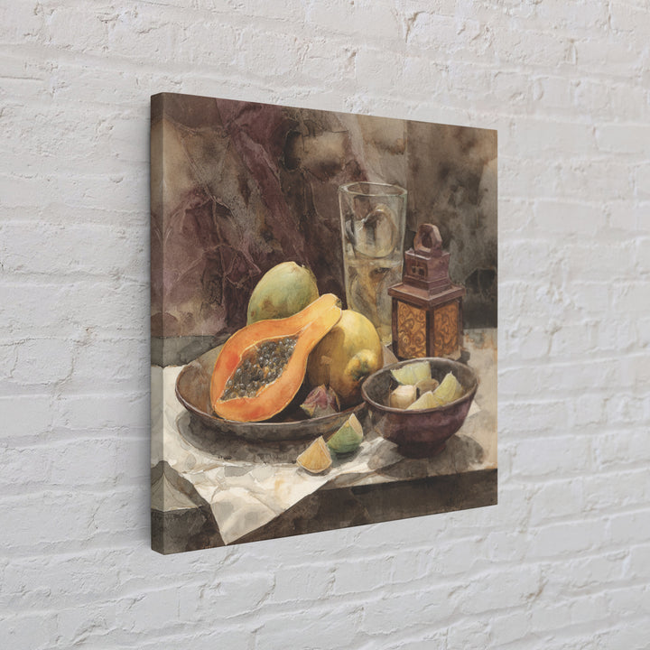 Pineapple and Palm Still Life Canvas Print, Tropical Art, Botanical Art, Living Room Decor, Oil Painting, Tropic, TRO-1x1-54