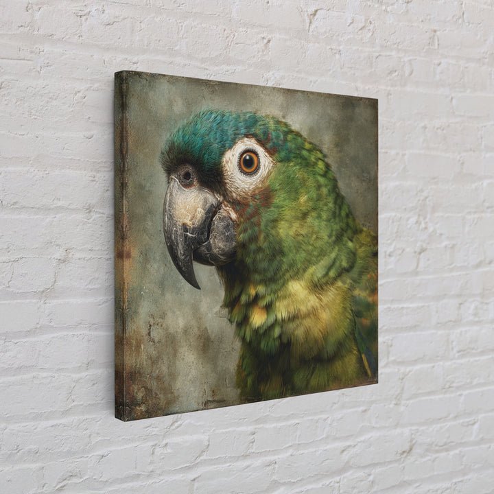 Parrot Portrait with Emerald Feathers Framed Canvas Print, Tropical Art, Digital Print, Living Room Decor, Fine Art, Tropic, TRO-1x1-56