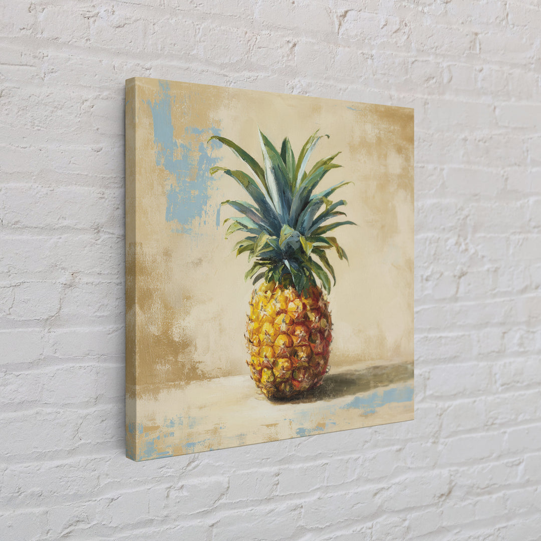 Pineapple and Palm Still Life Framed Canvas Print, Tropical Art, Downloadable Prints, Living Room Decor, Watercolor Art, Tropic, TRO-1x1-6
