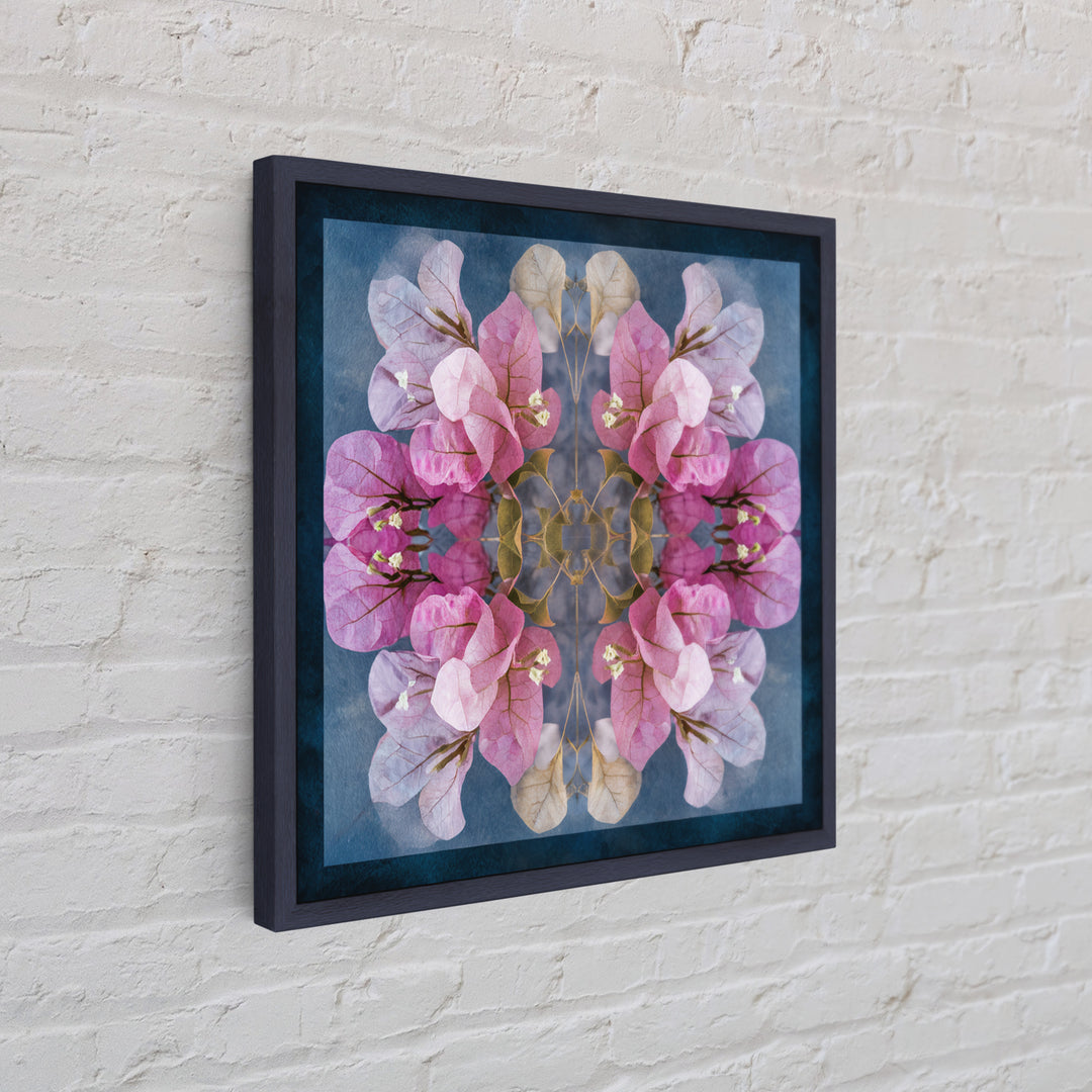 Pink Bougainvillea over White Wall Framed Canvas Print, Tropical Art, Abstract Painting, Living Room Decor, Fine Art, Tropic, TRO-1x1-64