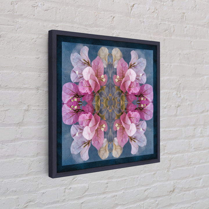 Pink Bougainvillea over White Wall Framed Canvas Print, Tropical Art, Abstract Painting, Living Room Decor, Fine Art, Tropic, TRO-1x1-64