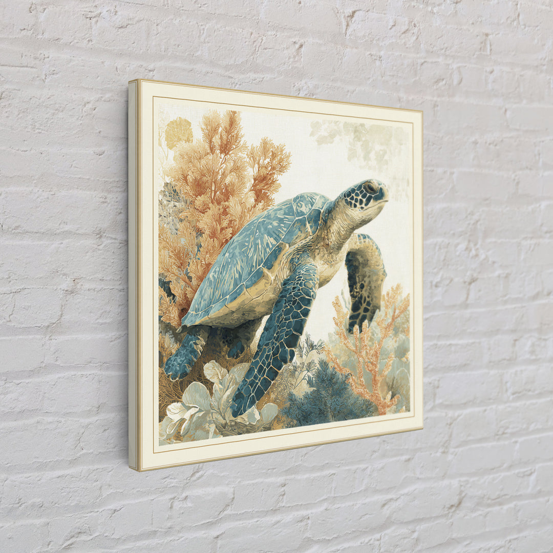 Sea Turtle Near Tropical Reef Framed Canvas Print, Tropical Art, Modern Decor, Living Room Decor, Fine Art, Tropic, Wall Decor, TRO-1x1-67