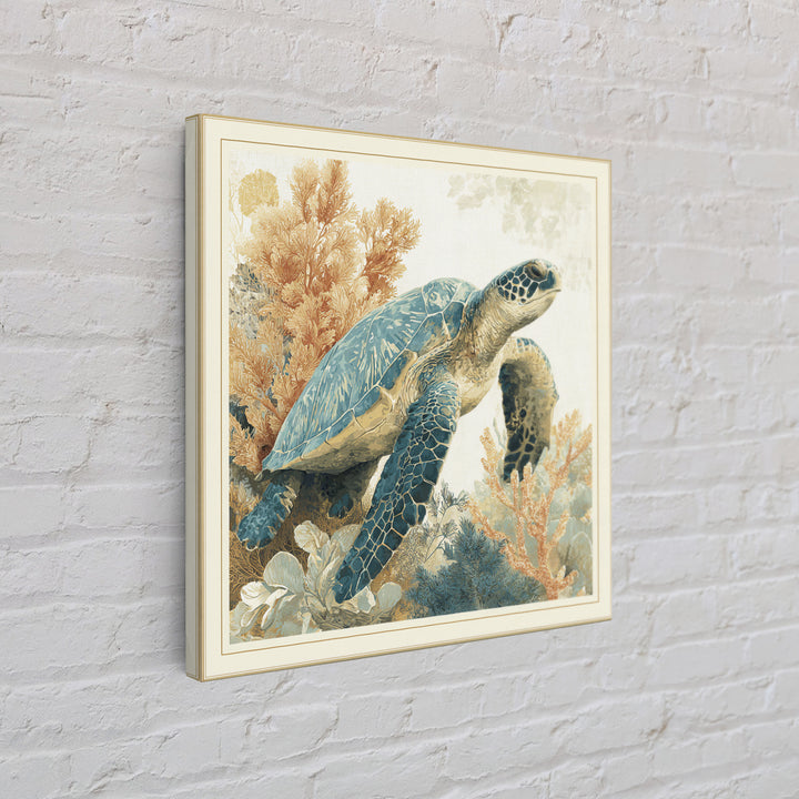 Sea Turtle Near Tropical Reef Framed Canvas Print, Tropical Art, Modern Decor, Living Room Decor, Fine Art, Tropic, Wall Decor, TRO-1x1-67