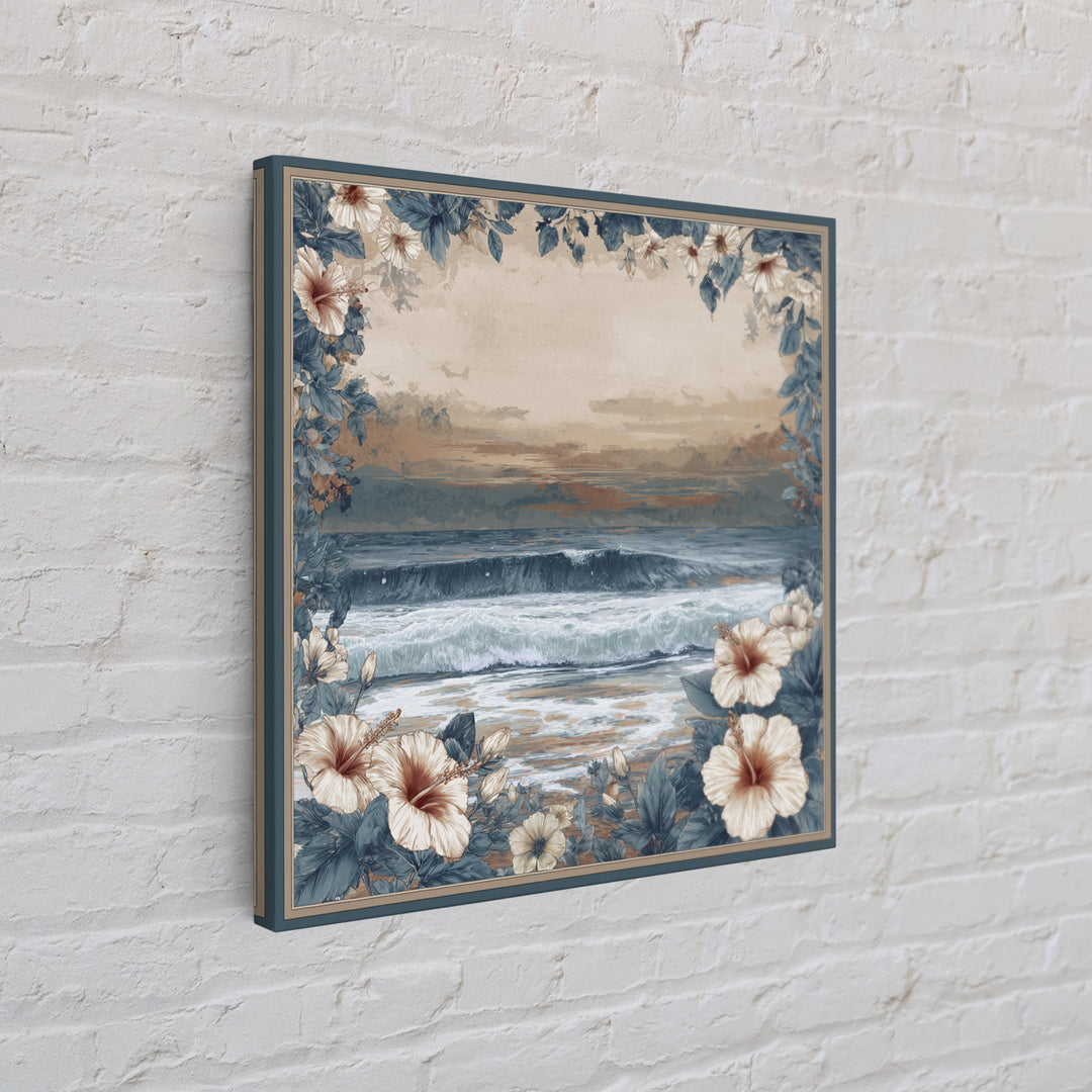 Sunset Surf Scene Framed Canvas Print, Tropical Art, Gallery Wall Art, Living Room Decor, Fine Art, Tropic, Textured Painting, TRO-1x1-70