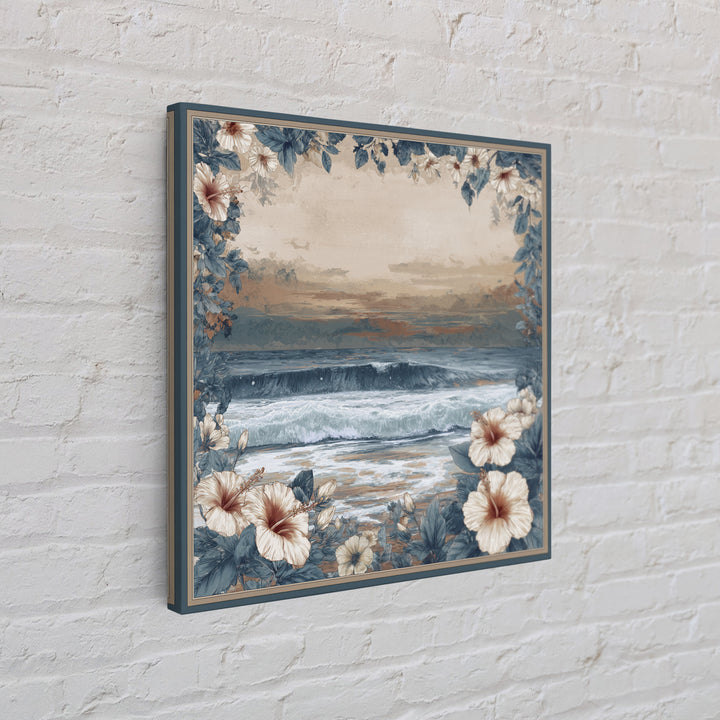 Sunset Surf Scene Framed Canvas Print, Tropical Art, Gallery Wall Art, Living Room Decor, Fine Art, Tropic, Textured Painting, TRO-1x1-70