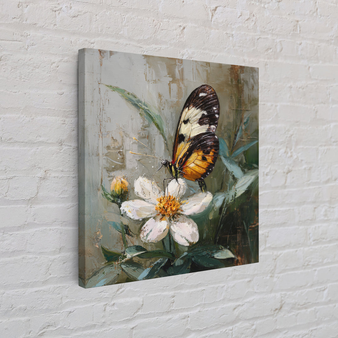 Tropical Butterfly and Flower Study Framed Canvas Print, Tropical Art, Whimsical Art, Living Room Decor, Watercolor Art, Tropic, TRO-1x1-71