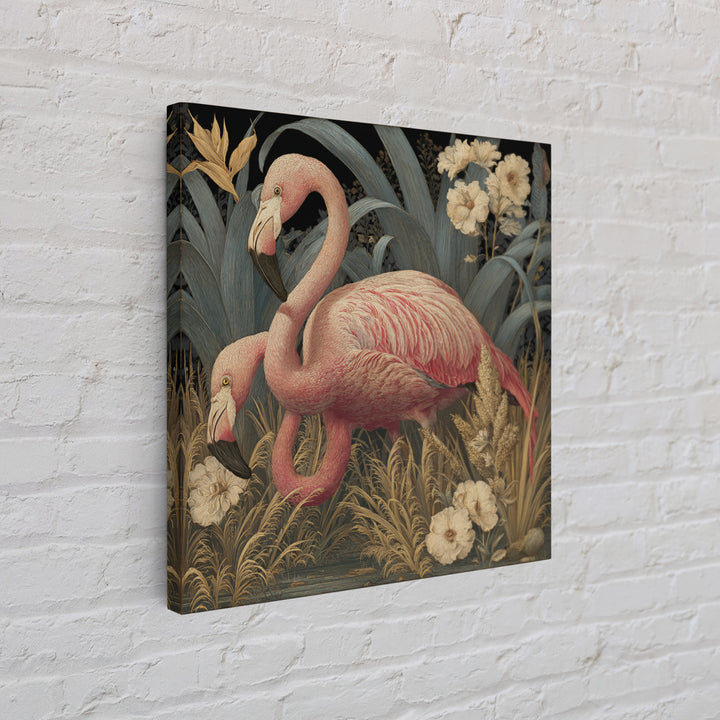 Pink Flamingos Among Tropical Water Plants Framed Canvas Print, Tropical Art, Fine Art Print, Living Room Decor, Tropic, TRO-1x1-74