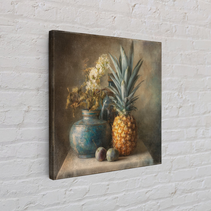 Pineapple and Palm Still Life Framed Canvas Print, Tropical Art, Statement Artwork, Living Room Decor, Fine Art, Tropic, TRO-1x1-78
