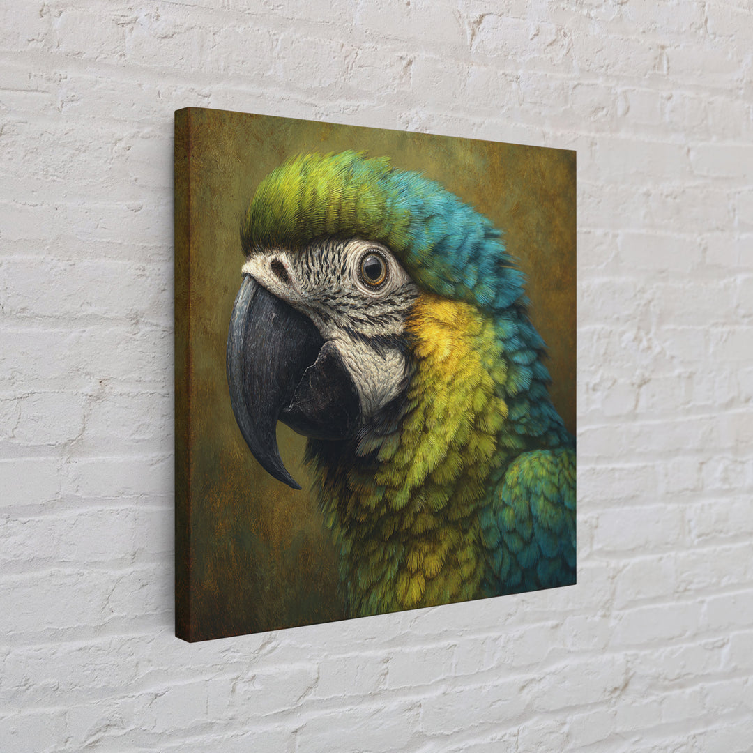 Parrot Portrait with Emerald Feathers Framed Canvas Print, Tropical Art, Printable, Living Room Decor, Fine Art, Tropic, TRO-1x1-8