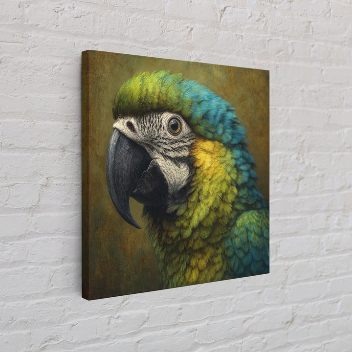 Parrot Portrait with Emerald Feathers Framed Canvas Print, Tropical Art, Printable, Living Room Decor, Fine Art, Tropic, TRO-1x1-8