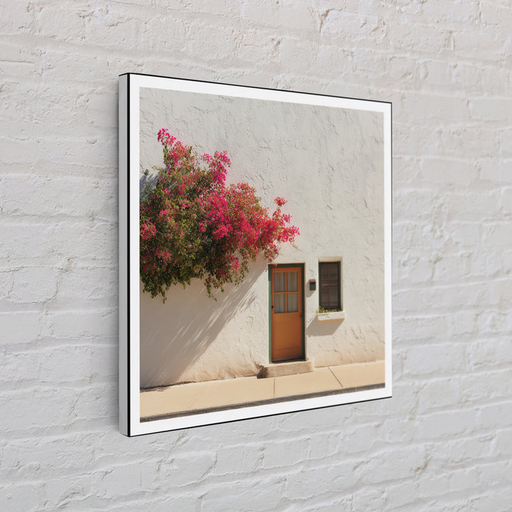 Pink Bougainvillea over White Wall Framed Canvas Print, Tropical Art, Minimalist Decor, Living Room Decor, Fine Art, Tropic, TRO-1x1-88