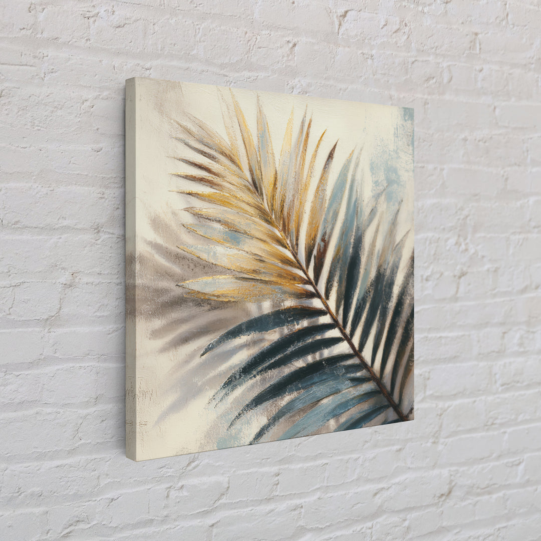Rain Soaked Palm Leaf Closeup Framed Canvas Print, Tropical Art, Wall Art, Living Room Decor, Watercolor Art, Tropic, TRO-1x1-93