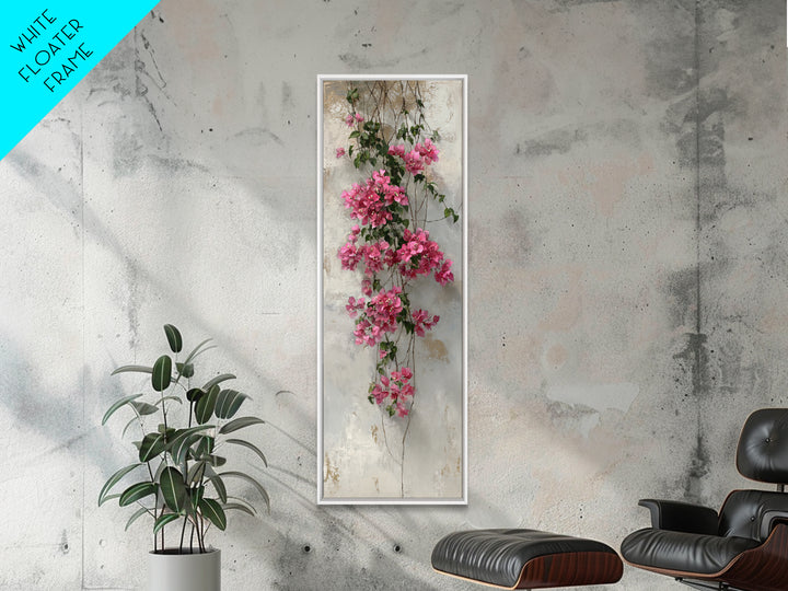 Pink Bougainvillea over White Wall Canvas Print, Tropical Art, Gallery Wall Art, Living Room Decor, Fine Art, Tropic, TRO-1x3-100