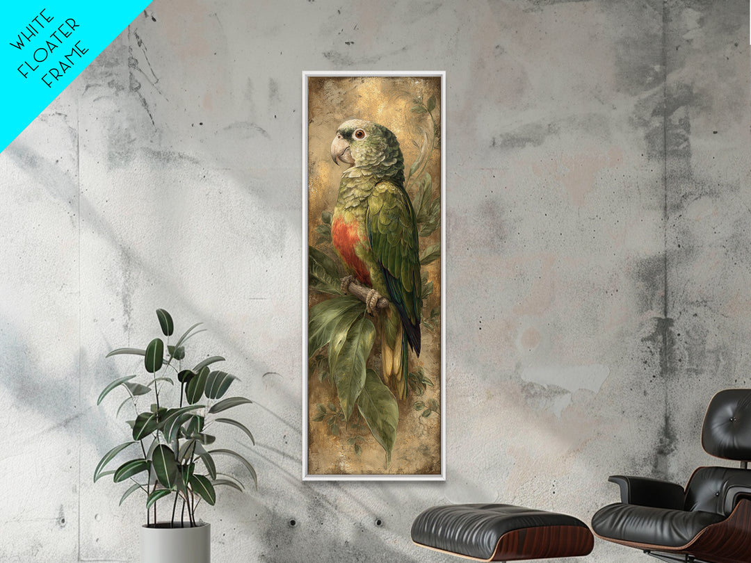 Parrot Portrait with Emerald Feathers Framed Canvas Print, Tropical Art, Wall Decor, Living Room Decor, Fine Art, Tropic, TRO-1x3-20