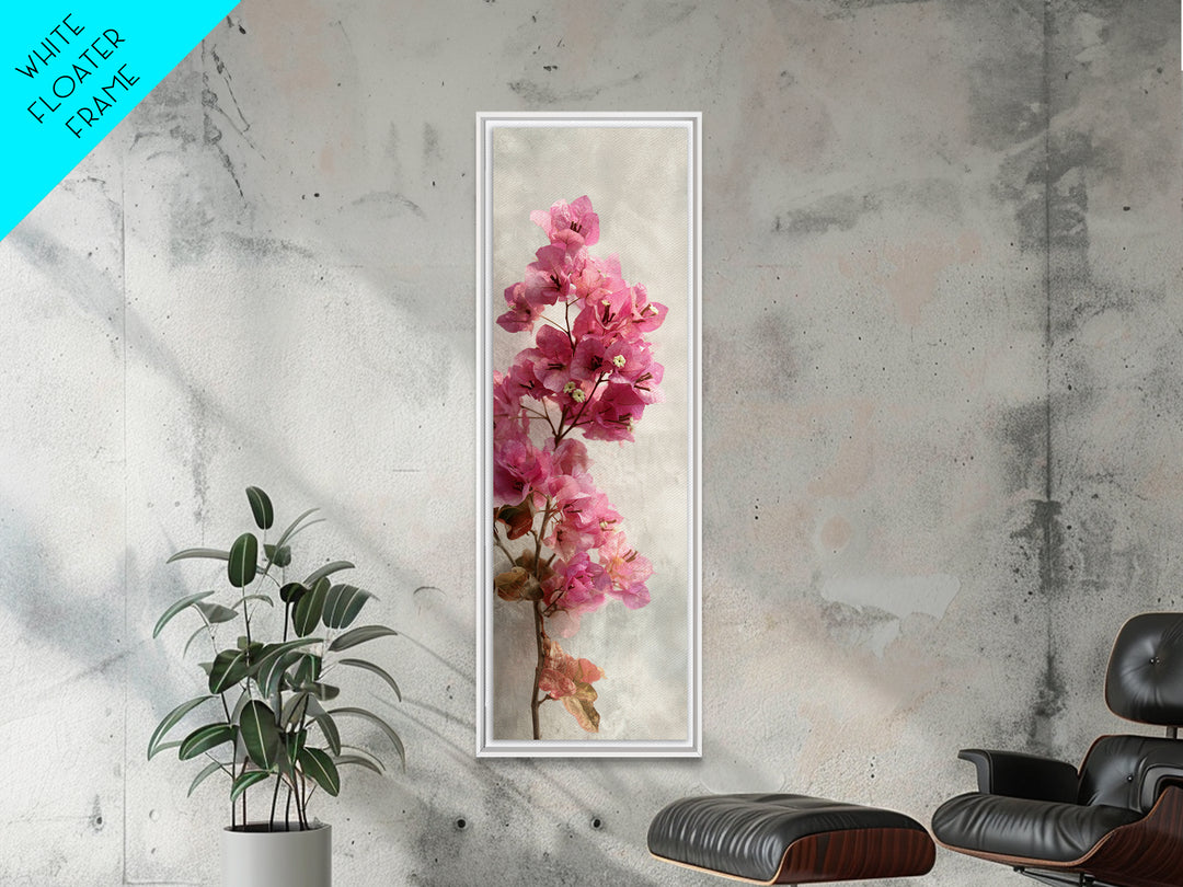 Pink Bougainvillea over White Wall Canvas Print, Tropical Art, Digital Prints, Living Room Decor, Tropic 328, Set of Prints, TRO-1x3-28