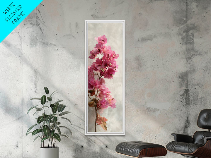 Pink Bougainvillea over White Wall Canvas Print, Tropical Art, Digital Prints, Living Room Decor, Tropic 328, Set of Prints, TRO-1x3-28