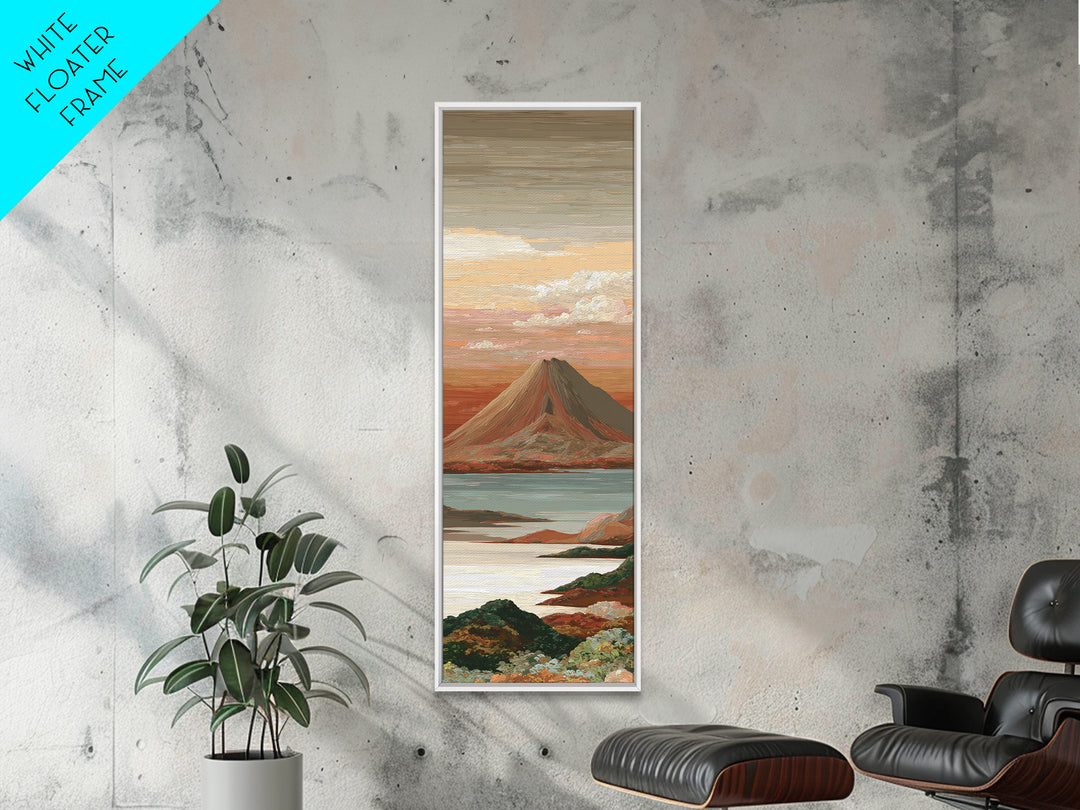 Island Volcano with Lush Foreground Framed Canvas Print, Tropical Art, Textured Painting, Living Room Decor, Fine Art, Tropic, TRO-1x3-29