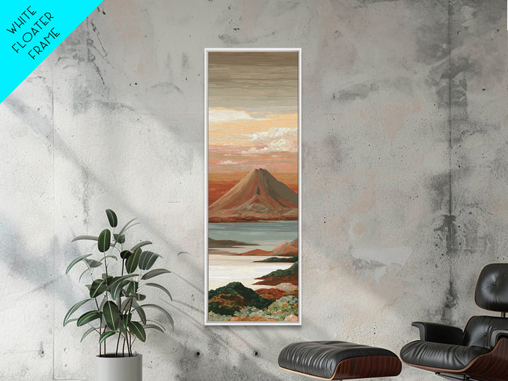 Island Volcano with Lush Foreground Framed Canvas Print, Tropical Art, Textured Painting, Living Room Decor, Fine Art, Tropic, TRO-1x3-29