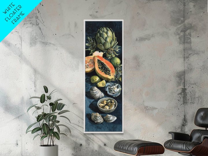 Bright Papaya and Lime Still Life Framed Canvas Print, Tropical Art, Art Print, Living Room Decor, Tropic, Abstract Painting, TRO-1x3-36