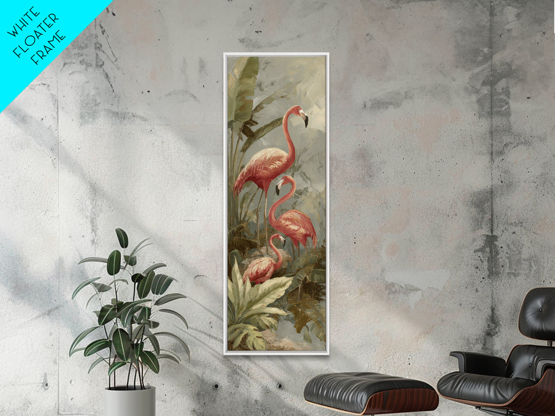 Pink Flamingos Among Tropical Water Plants Canvas Print, Tropical Art, Gallery Decor, Living Room Decor, Fine Art, Tropic, TRO-1x3-38
