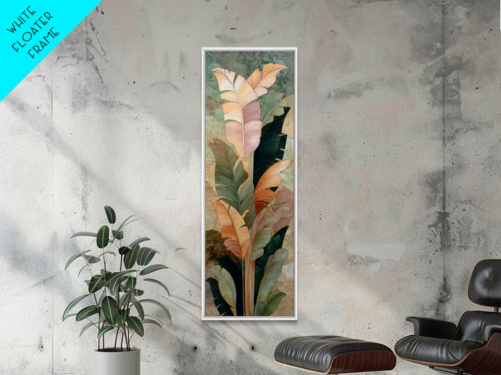 Banana Leaves Layered Framed Canvas Print, Tropical Art, Wall Art, Living Room Decor, Oil Painting, Tropic, Pink Wall Art, TRO-1x3-45