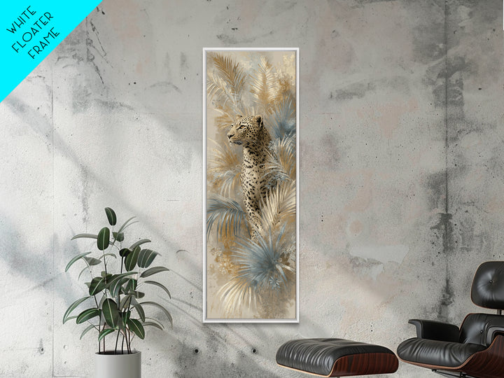 Leopard Hidden Among Palm Leaves Framed Canvas Print, Tropical Art, Fine Art Print, Living Room Decor, Fine Art, Tropic, TRO-1x3-50