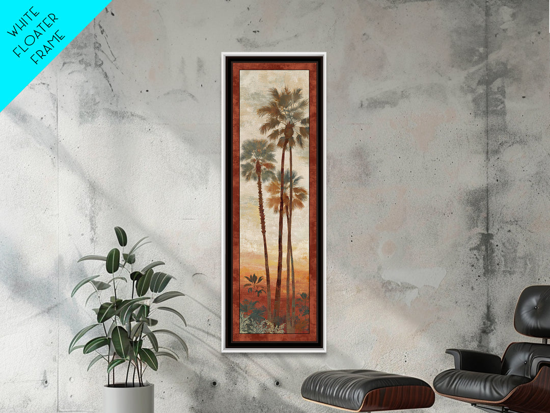 Palm Tree Silhouettes Framed Canvas Print, Tropical Art, Abstract Painting, Living Room Decor, Fine Art, Tropic, Gallery Decor, TRO-1x3-64