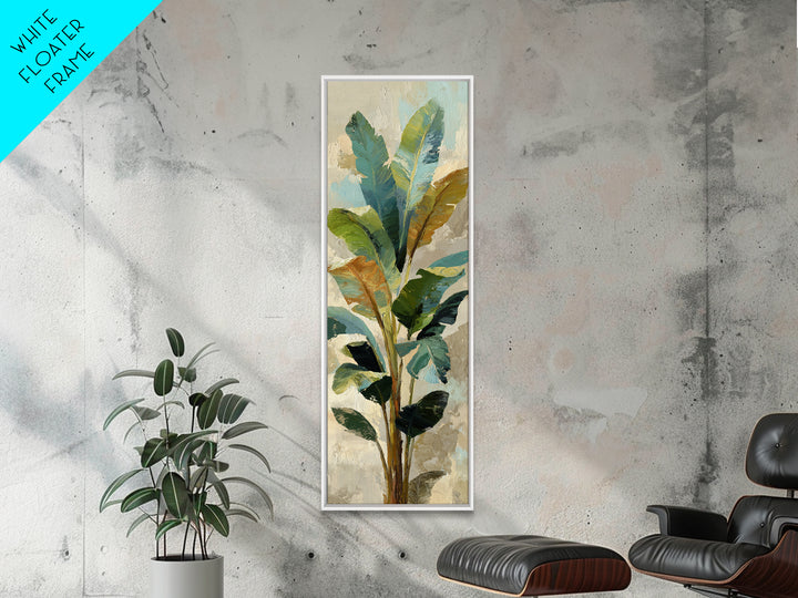 Banana Leaves Layered Framed Canvas Print, Tropical Art, Wall Art, Living Room Decor, Oil Painting, Tropic, Pink Wall Art, TRO-1x3-69