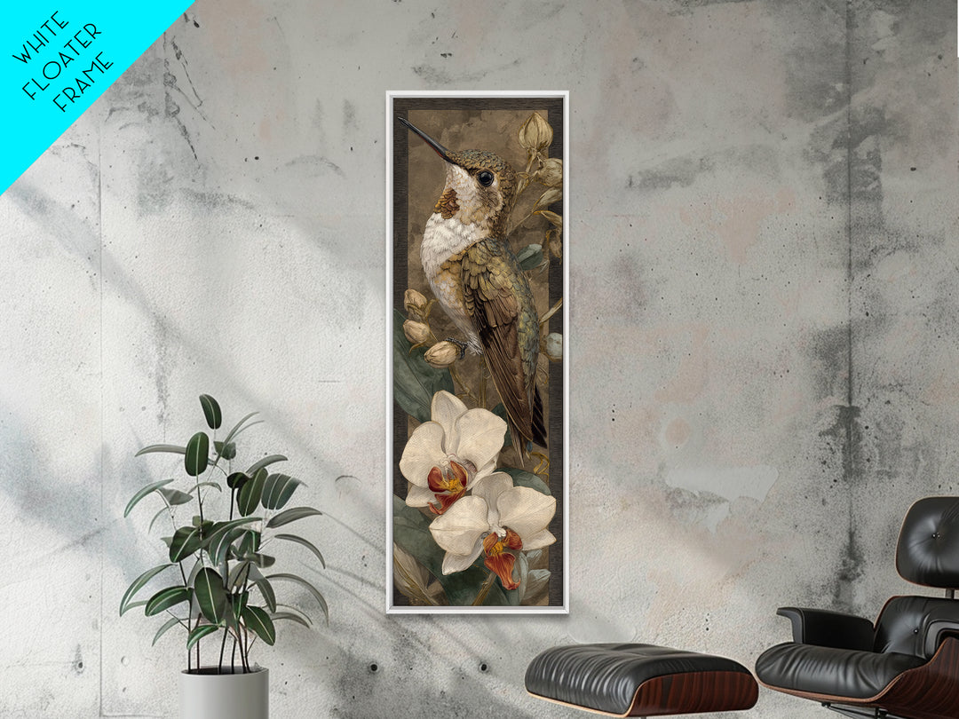Orchid and Hummingbird Composition Framed Canvas Print, Tropical Art, Modern Decor, Living Room Decor, Fine Art, Tropic, TRO-1x3-70