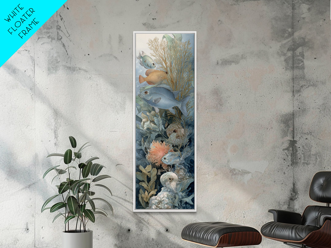 Tropical Fish over Coral Reef Framed Canvas Print, Tropical Art, Gallery Decor, Living Room Decor, Fine Art, Tropic, Wall Art, TRO-1x3-71