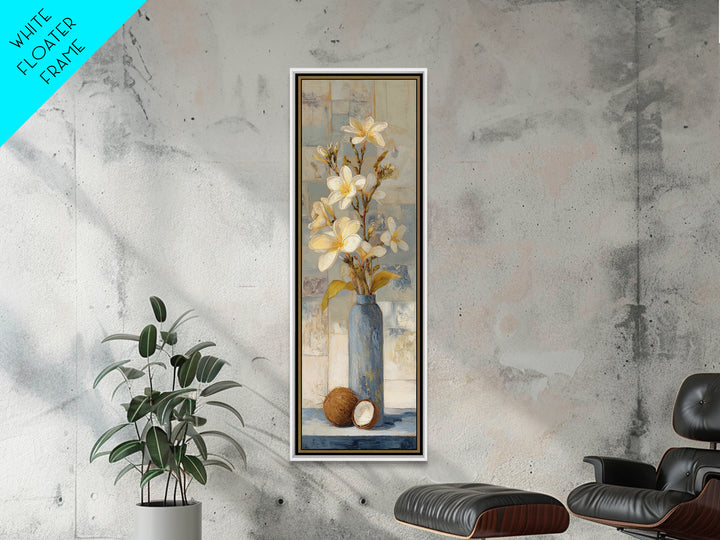 Coconut and Plumeria Still Life Canvas Print, Tropical Art, Coastal Decor, Living Room Decor, Fine Art, Tropic, Modern Decor, TRO-1x3-72