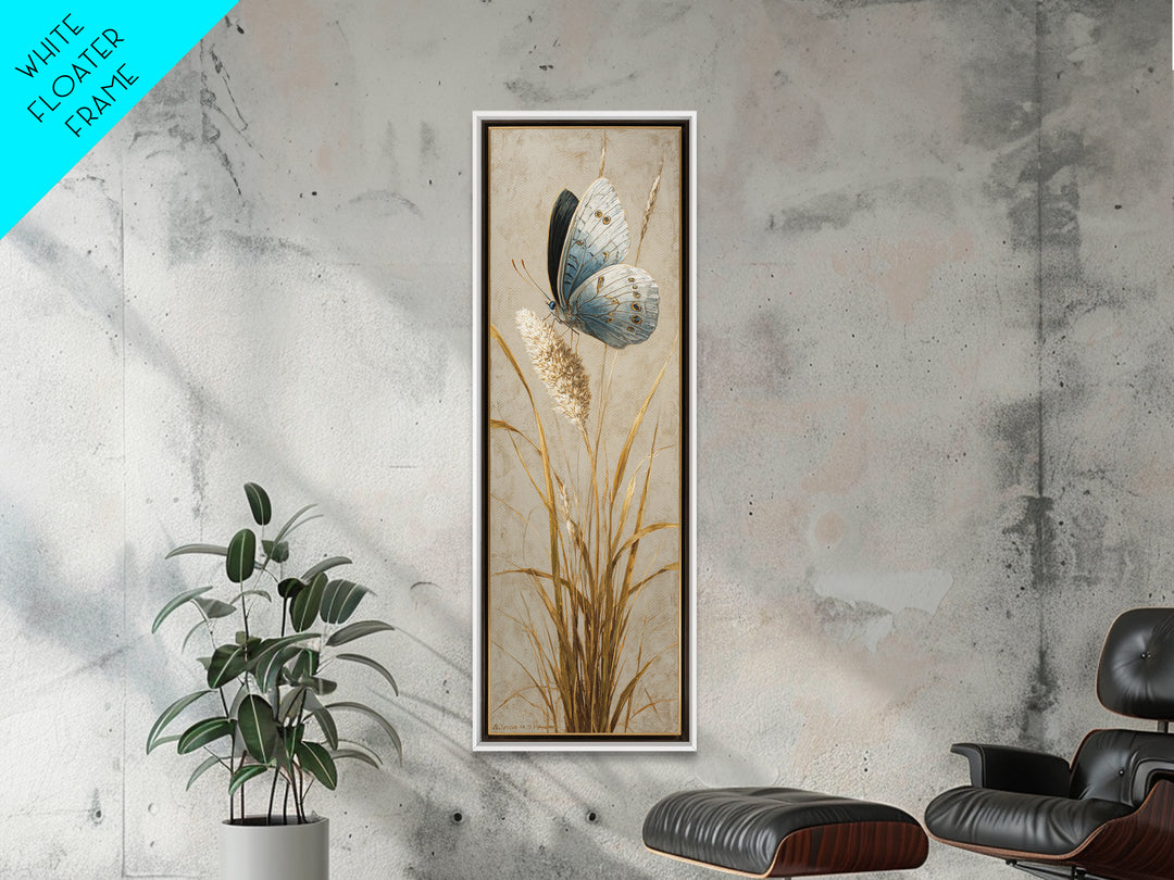 Tropical Butterfly and Flower Study Framed Canvas Print, Tropical Art, Whimsical Art, Living Room Decor, Watercolor Art, Tropic, TRO-1x3-83