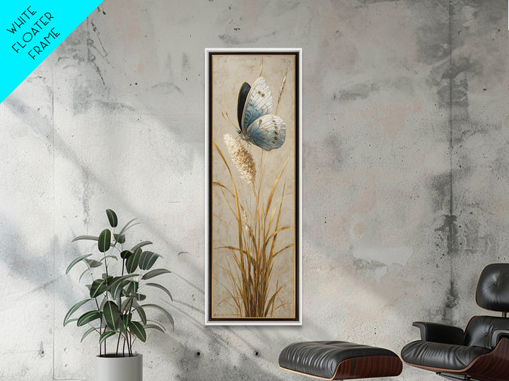 Tropical Butterfly and Flower Study Framed Canvas Print, Tropical Art, Whimsical Art, Living Room Decor, Watercolor Art, Tropic, TRO-1x3-83