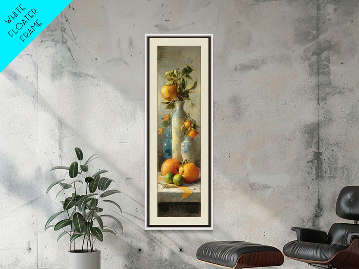 Bright Papaya and Lime Still Life Framed Canvas Print, Tropical Art, Coastal Wall Art, Living Room Decor, Fine Art, Tropic, TRO-1x3-84