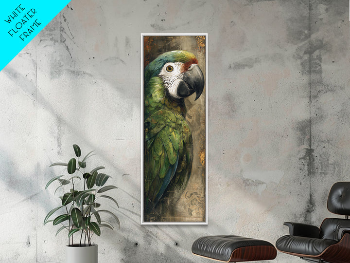 Parrot Portrait with Emerald Feathers Framed Canvas Print, Tropical Art, Coastal Art, Living Room Decor, Fine Art, Tropic, TRO-1x3-92