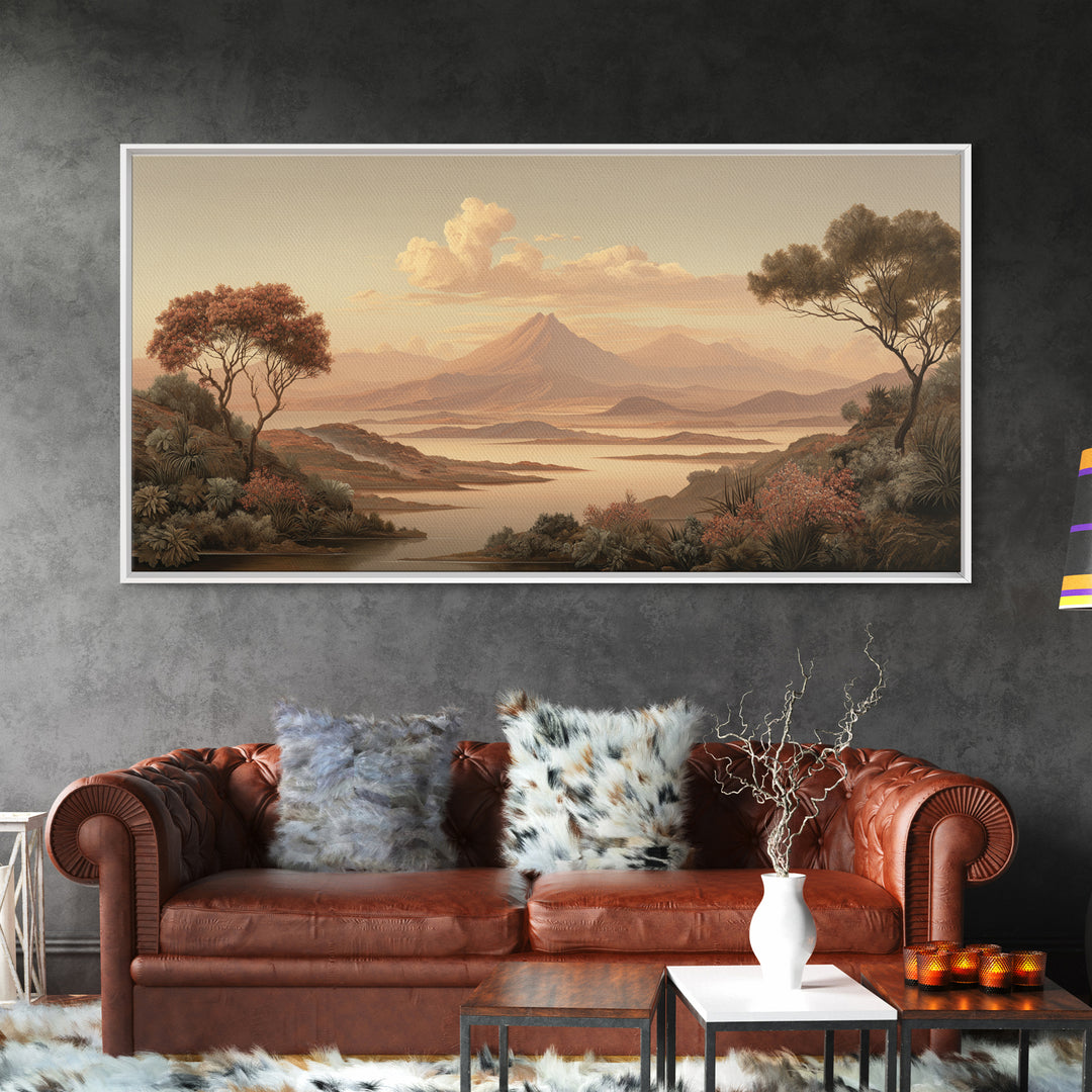 Island Volcano with Lush Foreground Framed Canvas Print, Tropical Art, Print, Living Room Decor, Tropic, Coastal Wall Art, TRO-2x1-13