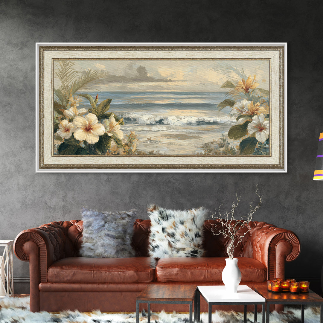 Sunset Surf Scene Framed Canvas Print, Tropical Art, Room Decor, Living Room Decor, Fine Art, Tropic, Printable, TRO-2x1-18