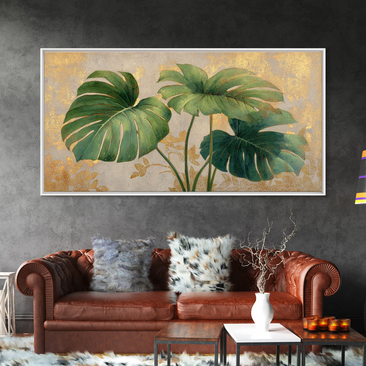 Lush Monstera Leaves Canvas Print, Tropical Art, Digital Art, Living Room Decor, Oil Painting, Tropic, Watercolor Art, TRO-2x1-21