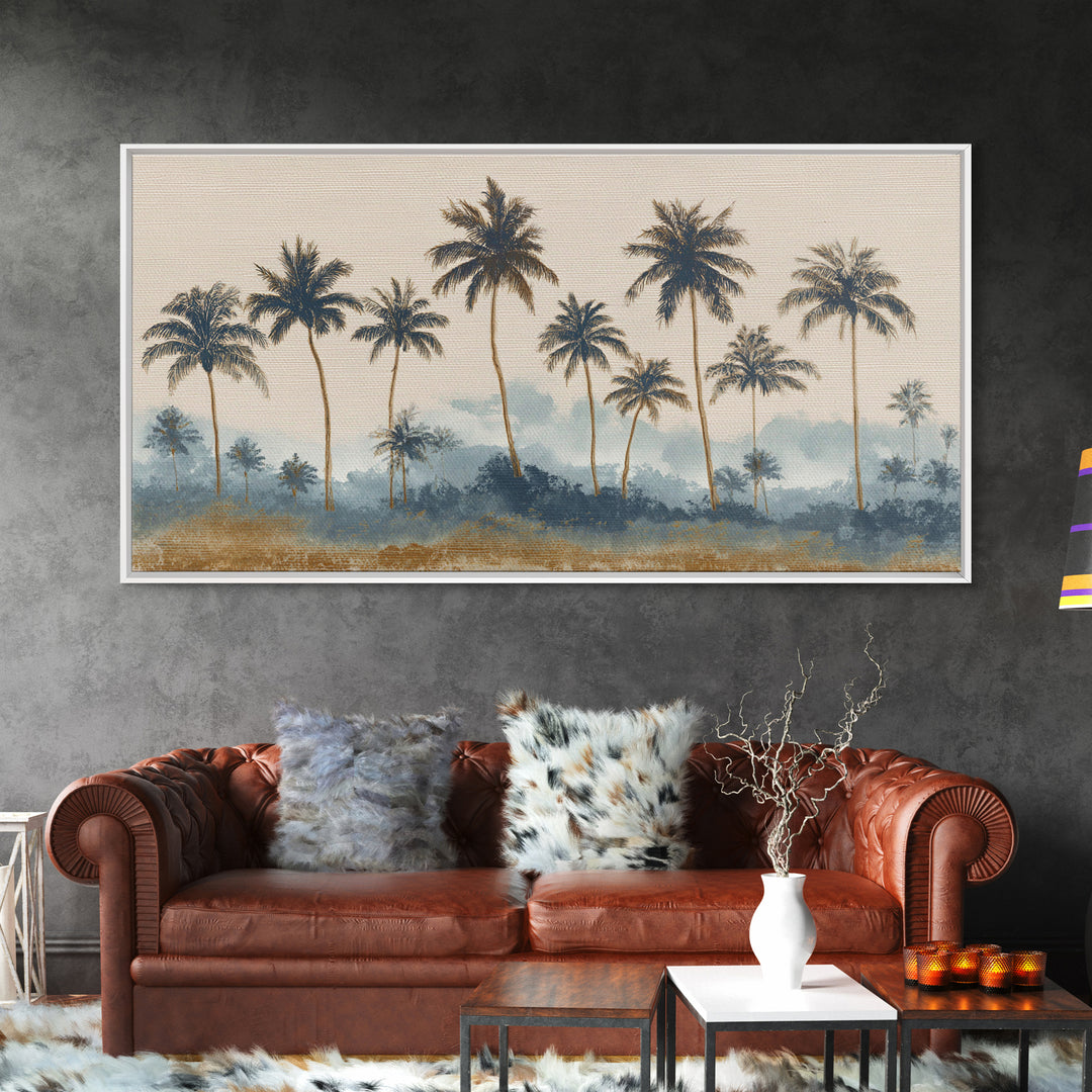 Palm Tree Silhouettes Framed Canvas Print, Tropical Art, Minimalist Decor, Living Room Decor, Fine Art, Tropic, Digital Print, TRO-2x1-24