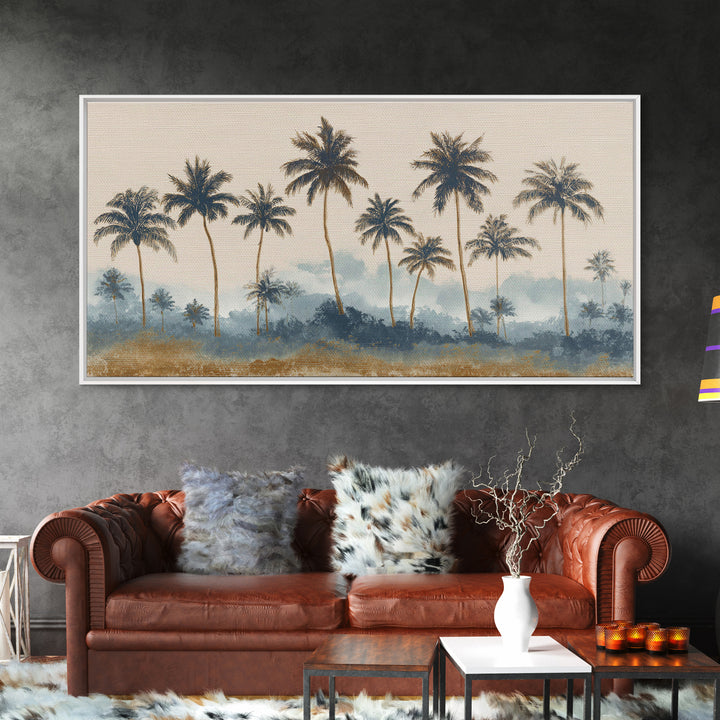 Palm Tree Silhouettes Framed Canvas Print, Tropical Art, Minimalist Decor, Living Room Decor, Fine Art, Tropic, Digital Print, TRO-2x1-24