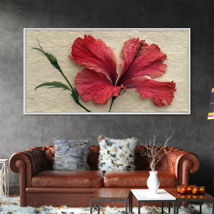 Hibiscus Flower Closeup Framed Canvas Print, Tropical Art, Printable, Living Room Decor, Oil Painting, Tropic, Coastal Decor, TRO-2x1-25