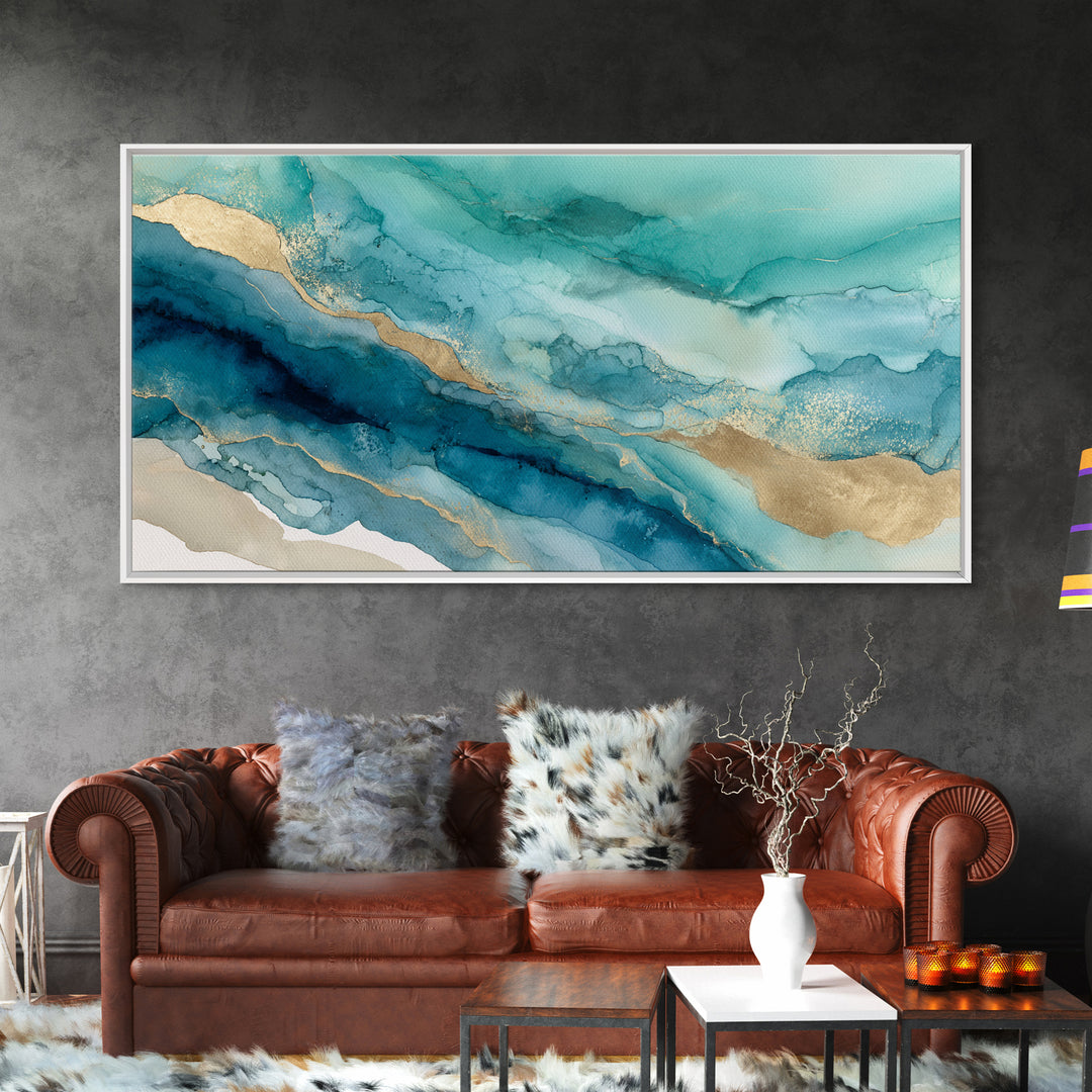 Tropical Lagoon with Turquoise Water Framed Canvas Print, Tropical Art, Boho Decor, Living Room Decor, Oil Painting, Tropic, TRO-2x1-27