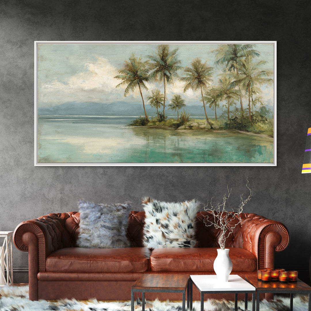 Tropical Lagoon with Turquoise Water Framed Canvas Print, Tropical Art, Pink Wall Art, Living Room Decor, Fine Art, Tropic, TRO-2x1-3