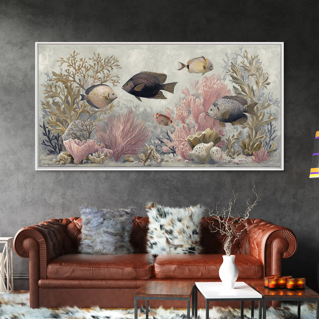 Leopard Hidden Among Palm Leaves Framed Canvas Print, Tropical Art, Contemporary Art, Living Room Decor, Fine Art, Tropic, TRO-2x1-34