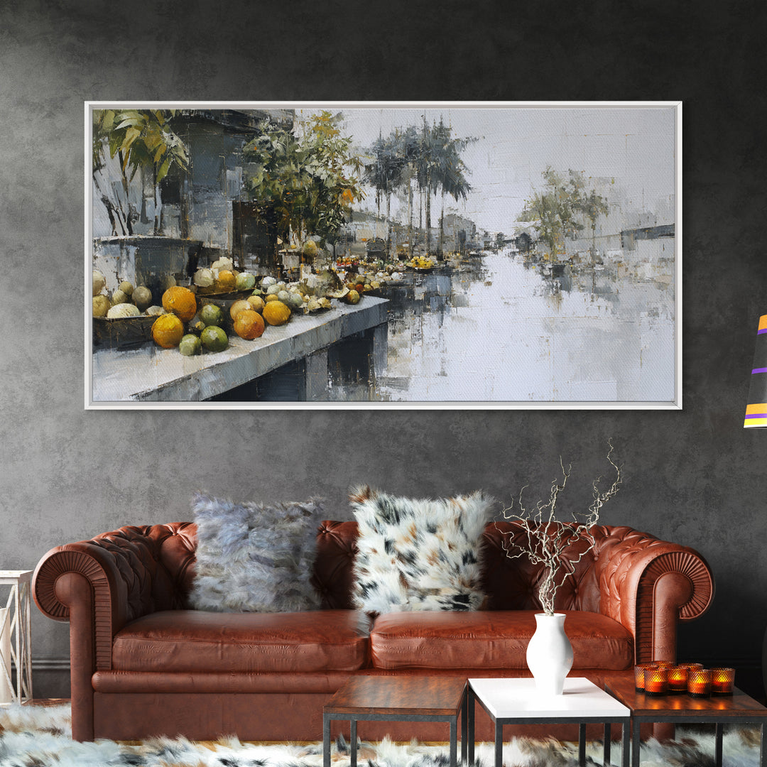 Tropical Fruit Market Arrangement Framed Canvas Print, Tropical Art, Wall Art, Living Room Decor, Oil Painting, Tropic, TRO-2x1-35