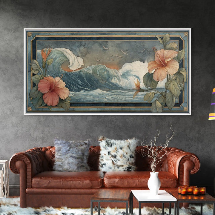 Sunset Surf Scene Framed Canvas Print, Tropical Art, Room Decor, Living Room Decor, Fine Art, Tropic, Printable, TRO-2x1-42