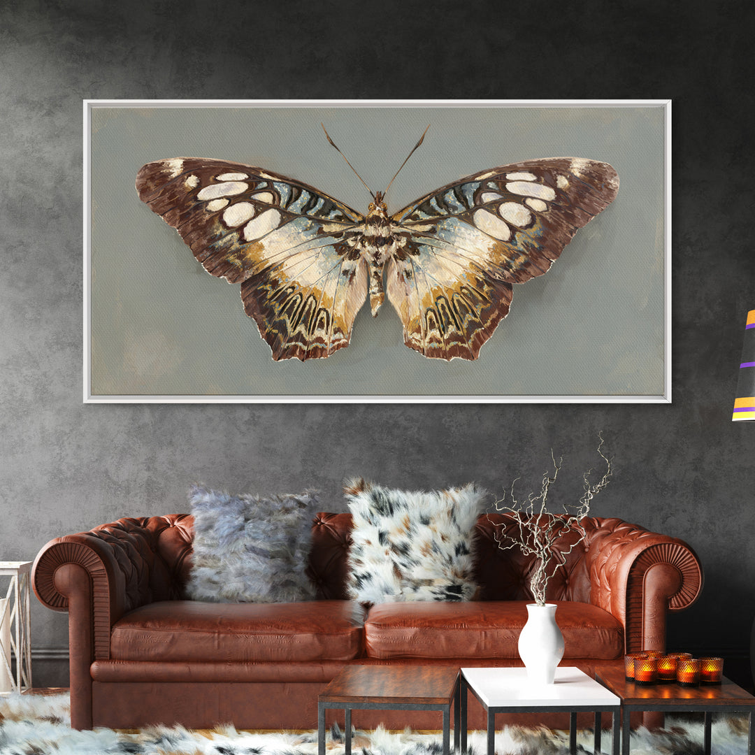 Tropical Butterfly and Flower Study Framed Canvas Print, Tropical Art, Printable, Living Room Decor, Oil Painting, Tropic, TRO-2x1-43