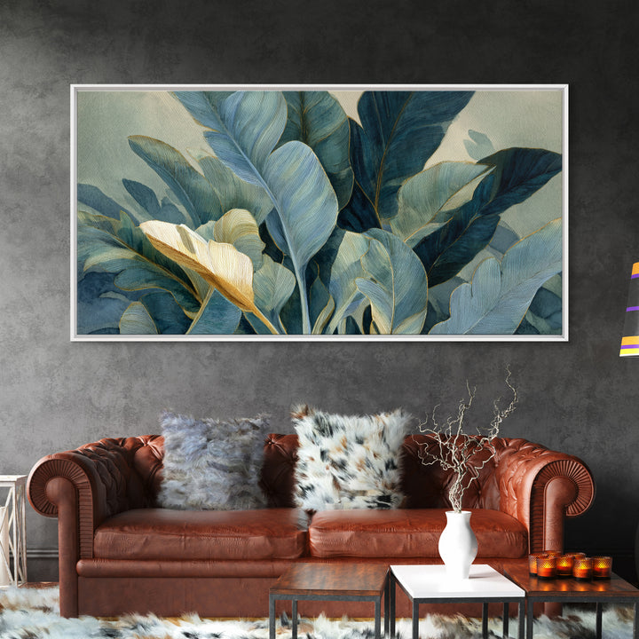 Banana Leaves Layered Framed Canvas Print, Tropical Art, Printable Wall Art, Living Room Decor, Watercolor Art, Tropic, TRO-2x1-5