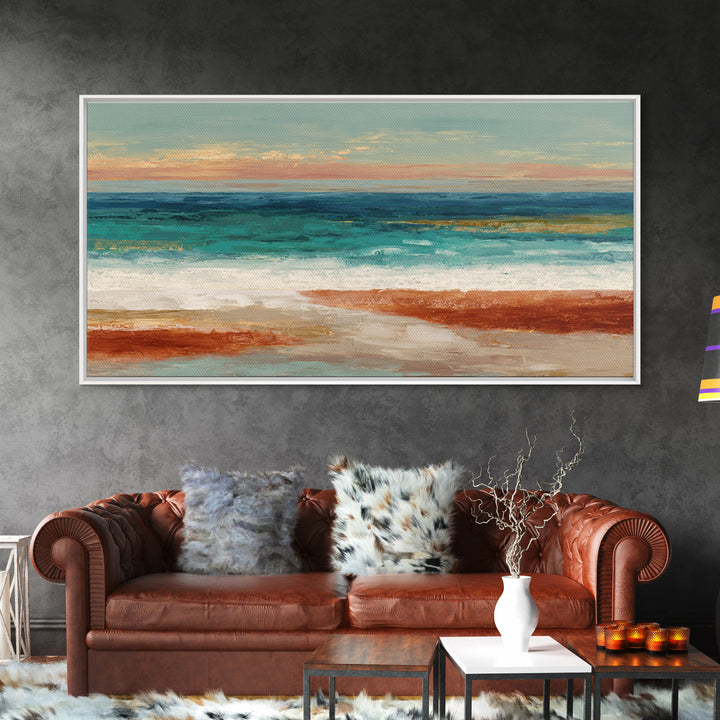 Tropical Lagoon with Turquoise Water Framed Canvas Print, Tropical Art, Bird Art, Living Room Decor, Watercolor Art, Tropic, TRO-2x1-51